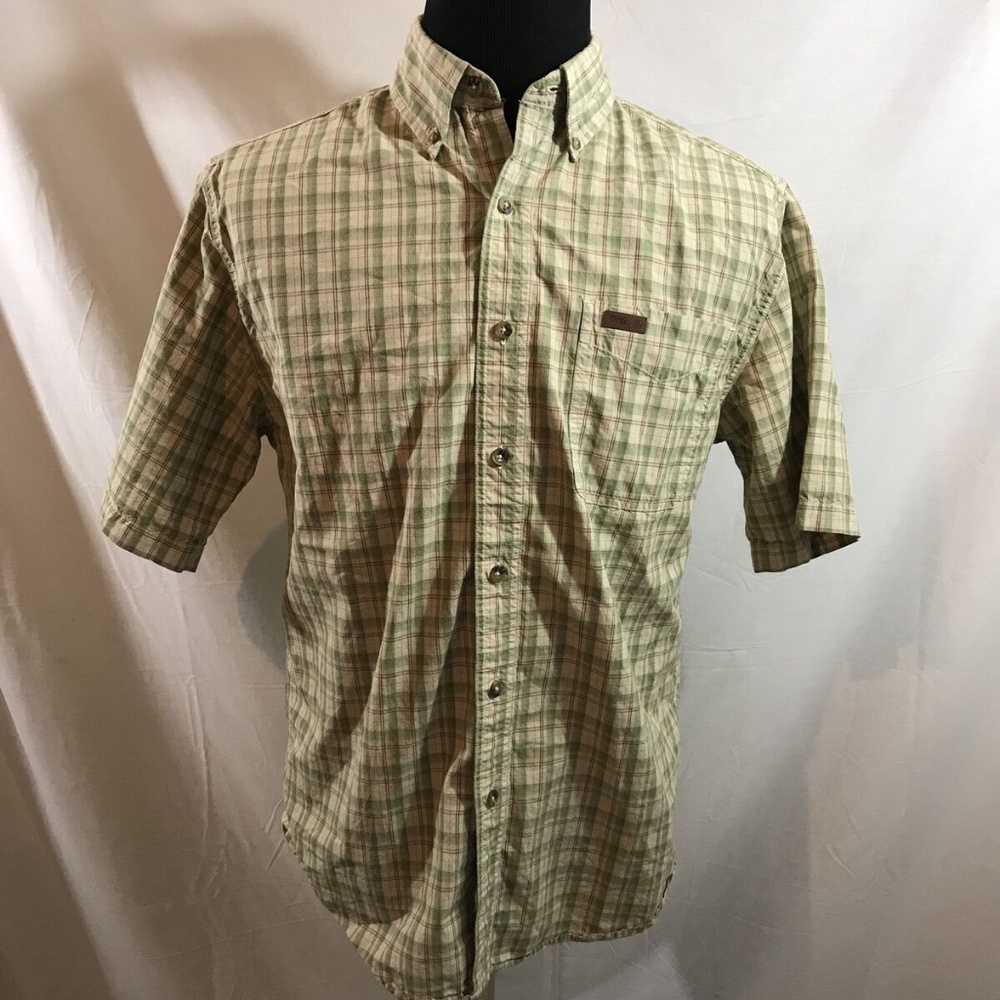 Carhartt tan & green plaid short sleeve button up